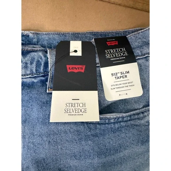 NWT Levis Premium 512 Slim Taper Jeans Men 33X34 Stretch Selvedge Light Wash